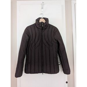 Chocolate Brown Quilted Puffer Jacket Stand Collar Womens S Winter Après-ski